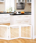 Wooden Freestanding Foldable Pet Gate for Dogs 24 Inch High 3 Panels near kitchen doorway