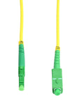 LC APC To SC APC Single Mode Fiber Optic Patch Cord Simplex 9/125 OS1 with green connectors and yellow LSZH jacket, front view