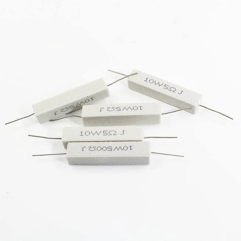 Rock Solid 10 Pack 10 Watt 5 Ohm Cement Resistors Heavy Duty Wirewound Ceramic Power Resistors With 5 Percent Tolerance for circuits.
