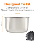 Stainless Steel Inner Pot Replacement Insert For Ninja Foodi 6.5 Quart, shown with dimensions 10.5 x 5.5 inches, compatible model image