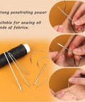 Waxed Thread Upholstery Kit With 32 Yards Of Durable Waxed Thread And 7 Hand Sewing Needles For Leather Canvas Carpet And Home Repair Projects Black For DIY Enthusiasts And More; images show black thread spool and sewing needles