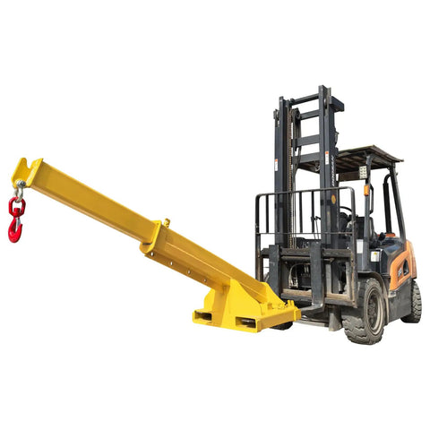 Heavy Duty Telescopic Forklift Jib Boom Crane With 11000 Lb Capacity And 96 Inch Reach built from tough carbon steel attached to forklift.