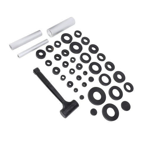 Pro Grade 37 Piece Seal Bearing Installation Kit For Oil Seals And Bearings with nylon and metal installers on white background.