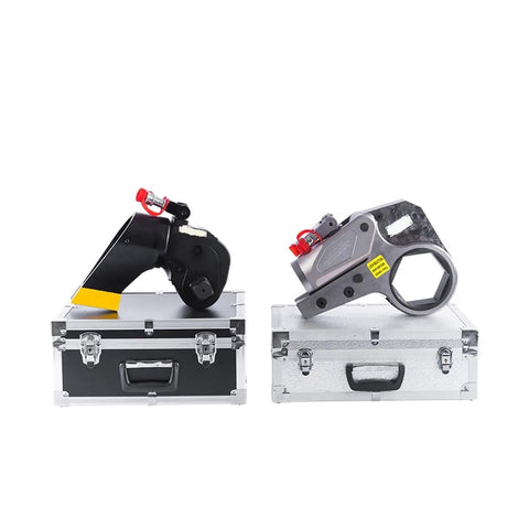 Heavy Duty Hydraulic Torque Wrench 20MXTA 700 Bar Square Drive Tool Built Tough shown on cases, showcasing tool design and engineering.