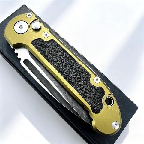Beefy 7.9 Inch Button Lock Folding Pocket Knife With 3.4 Inch D2 Steel Half Serrated Blade Aviation Aluminum Handle
