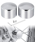 Chrome Front Axle Nut Covers for Harley Davidson Bikes CNC Aluminum Caps with wrench and screws, fit models 2002-2024