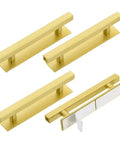 Four Pack Self Stick Push Pull Cabinet Door Handles No Drill Adhesive 6 Inch Rectangle Stick On Pull Handles For Kitchen Cabinets Windows Closets Wardrobes Gold Finish No Fuss Grab And Go, gold adhesive handles with peel backing
