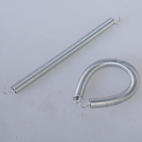 Twelve Pc Heavy Duty Mechanical Compression Springs With Hook Ends For DIY Mods And Home Repairs Made From Fatigue Resistant Spring Steel To Keep Your Gadgets Running Smooth All Day Long, showing two sizes of extension springs.