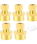 Brass Compression Union Fittings Kit 5 Pack 1/4 Inch Tube OD To 1/2 Inch NPT Female Connectors, front view