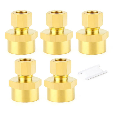Brass Compression Union Fittings Kit 5 Pack 1/4 Inch Tube OD To 1/2 Inch NPT Female Connectors, front view
