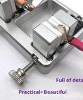 Close-up view of Pro Grade Soldering Station Wire Clamp Fixture Table showing clamps and screws, aluminum material visible.