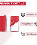 Clear Acrylic Hinges With Super Sticky Backing For Dead Easy Door And Drawer Repairs, showing red adhesive backing and transparent hinge.