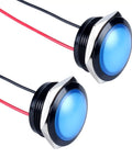 Blue 22mm LED Indicator Light 110 220VAC Waterproof IP67 Raised Head Pilot Lamp With Wire No Fuss Install For Household Appliances DIY 20mA Aluminum Alloy Black Anodized Shell 2 Pack, pair
