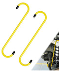 2 Pack Brake Caliper Hanger Tool Set With Rubber Tips Durable Steel Rust Proof Finish 7.87 Inch Long Hangers For Brake Service Axle And Suspension Beefy Pro Grade Auto Repair Kit, shown in yellow with black tips, installed on vehicle.