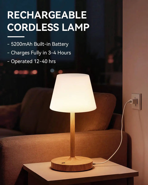Outdoor Waterproof Shower Lamp Cordless 5200mAh Table Lamp With Touch Dimming IP65 Wireless LED Night Light on a table