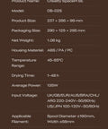 Product parameters for Upgraded SpacePi SE Filament Dryer For 3D Printers, including dimensions, weight, power, and filament details.