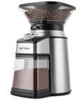 Electric Conical Burr Coffee Grinder With 17 Grind Settings From French Press To Espresso Features heavy-duty steel burrs and sleek black shell.