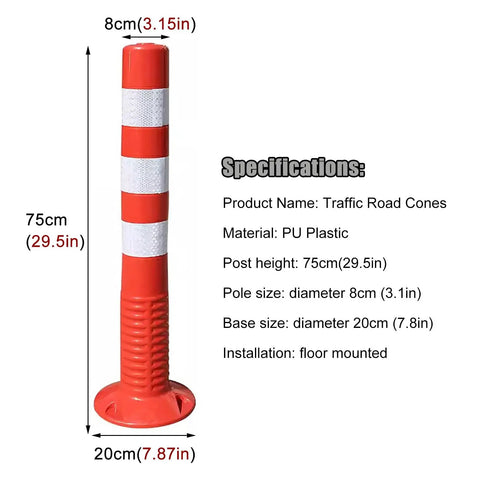Top Shelf Traffic Delineator Posts With Hella Bright Reflective Strips, Heavy Duty PU Plastic Road Guide Markers For Construction Zones And Parking Facilities, Zero Hassle Six Pack Set