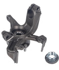 Front Suspension Steering Knuckle And Wheel Bearing Hub Assembly For Ford Focus 2000 To 2004 Left Driver Side Non ABS Four Wheel ABS Compatible Replace OE 2M5Z3K186BA, metal assembly with visible bolt attachment and lock nut.