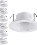 6-pack of 4 Inch White Recessed Light Trim Kit with metal step baffle for Halo Juno remodel housings fits PAR16 PAR20 BR20 can lights