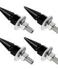 Badass Spike License Plate Screws For Cars, Slick Auto Tag Bolts For Trucks And Suvs, Tight Anti Theft Aluminum Alloy Mounting Hardware, Dope Black Fasteners Four Piece Set, four black spike bolts with silver washers