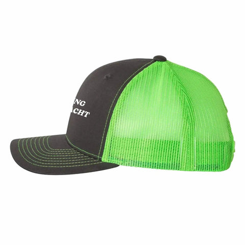 Side view of Unisex Fluorescent Green Trucker Hat With Anti Sweat Band No Crying On The Yacht Style Golf Cap For Men And Women Dope Breathable Mesh