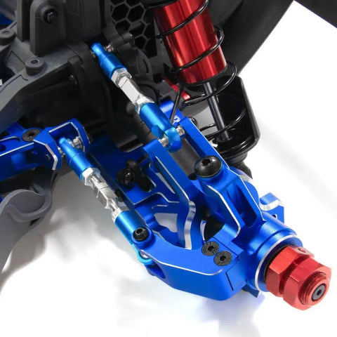 Close-up of Arrma One Eighth Mojave Four By Four Aluminum Adjustable Turnbuckles Linkage Set and Tie Rods Upgrade Kit in blue