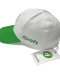 Adjustable Golf Hat for Men and Women, Performance Polyester Cap with Breathable Comfort, white with green brim and logo