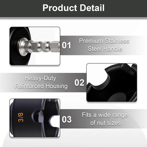 Pro Grade Threaded Rod Nut Runner With Hex Shank Slot Wing Nut Driver Drill Attachment detailing premium stainless steel handle.
