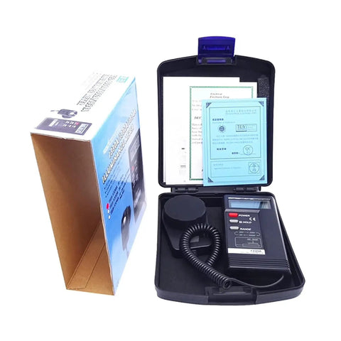 Pro Grade Digital Lux Meter With Instant Read And Data Hold For 20 To 20000 Lux Cosine Angular Correction And Spectral Sensitivity Near Photopic Curve Perfect For Photography Lighting Installations And Indoor Plants, open case