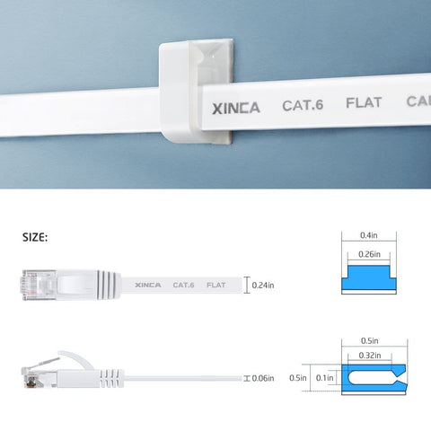 Cat6 Ethernet Cable 15ft White With 5 Cable Clips Flat Gigabit Network LAN Cable Snagless RJ45 Connectors for precise installation