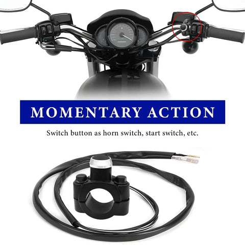 Seven Eighths Inch Motorcycle Handlebar Horn Start Switch Aluminum Start Stop Button With Two Bullet Connectors