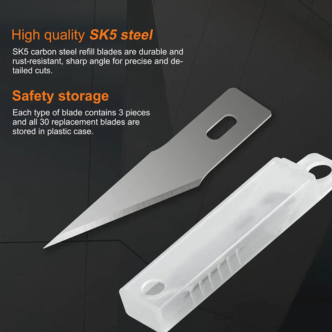 Ultimate 38 Piece Precision Craft Hobby Knife Set With Wooden Chest Razor Sharp Blades and plastic storage case