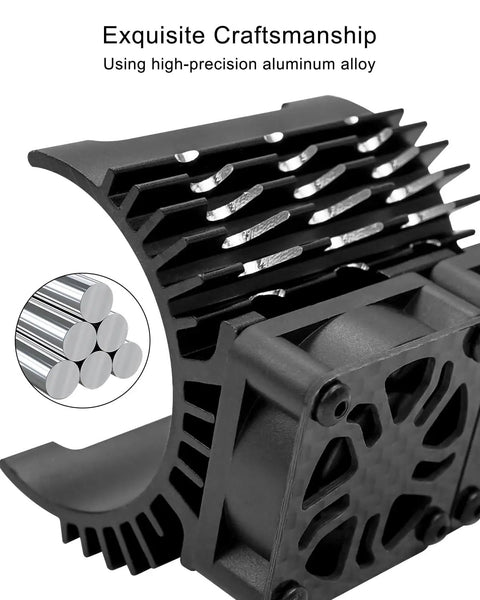 Beefy RC Motor Cooling Fan for One Eighth Scale Brushless Motors with aluminum alloy heatsink, side view