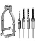 Square Hole Drill Bit And Mortiser Chisel Set For Drill Press Supports Standard 1 4 5 16 3 8 1 2 Inch Bits with container and chisels.