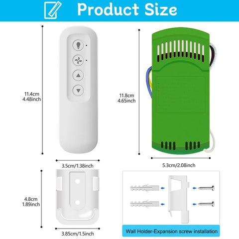 Universal Ceiling Fan Remote Kit With Receiver 3 Speed Remote With Dimmer Replacement For Most Brands size diagram