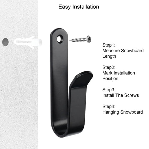4 Pack Snowboard Wall Mount Clips With Screws For Indoor Storage And Display Horizontal Snowboard Rack Wall Hangers Durable Steel Mount Keeps Snowboards Secure Scratch Free In Room Or Garage shown with installation steps