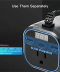 Road Trip Ready 200W Car Power Inverter Swaps 12V To 110V AC Outlet featuring digital display and USB ports.