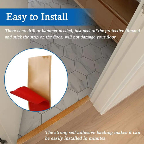 Installation of a Self Adhesive Floor Transition Strip For Laminate And Vinyl Flooring Wood Grain Look Easy Install 1.57 Inch Wide