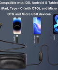 8mm Endoscope Camera With 1920P HD View, Eight Adjustable LED Lights, IP67 Waterproof Borescope, 16.4ft Semi-Rigid Cable For Android And iOS, Perfect For Snaking Through Tight Spots And Dark Corners. Compatible with iOS, Android and tablet devices