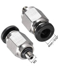 Boxonly straight pneumatic push-to-connect fittings, silver metal with black gasket, 4mm tubing to M3 thread (2 pcs)