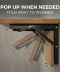 Built Like A Tank Heavy Duty Folding Shelf Brackets 2 Pack Matte Black Steel, Hella Strong wall mount, displaying drop down desk mechanism.