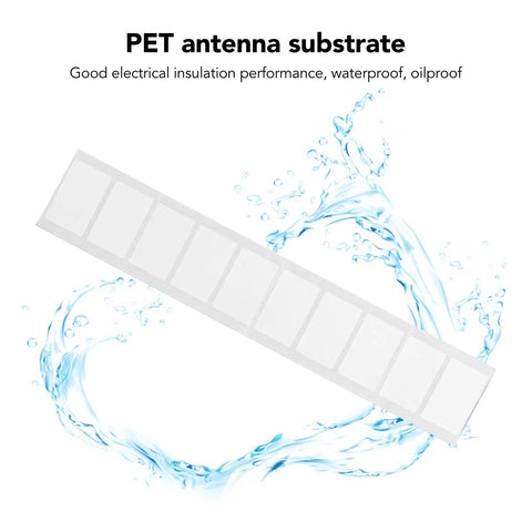Top Tier One Hundred Pieces Uhf Rfid Tags 860 To 960 Mhz Adhesive Labels on a PET substrate with water splash.