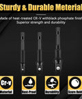 Heavy Duty Impact Grade Socket Adapter Set 1/4, 3/8, 1/2 Inch Drive Hex To Square Shank CrV Driver Adapters shown with features illustrated