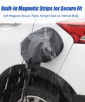 All Weather Magnetic EV Charger Port Cover Chrysler Pacifica Hybrid with adjustable strap showing tight fit under water.