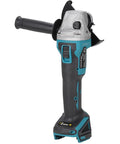 Brushless 4-1/2-inch cordless angle grinder with teal/black housing and battery at base