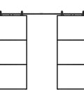 Front view of Sturdy Metal And Glass Sliding Double Barn Door With Hardware Kit 48 By 84 Inches Soft Close Included Rust Resistant Powder Coated Exterior Three Part Assembly Durable Metal Frame Easy Install For Modern Farmhouse Style