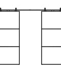 Front view of 48 By 84 Inch Metal And Glass Sliding Double Barn Door With Hardware Kit Soft Close Included Rust Resistant Powder Coated Frame