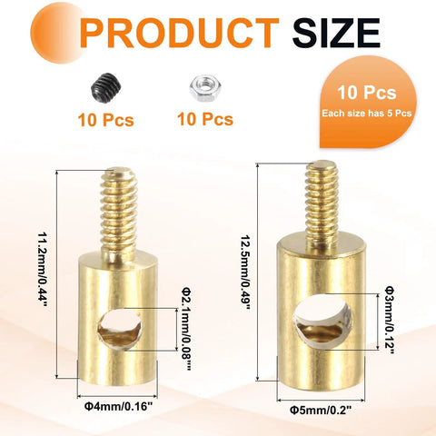 RC Hobbyist Linkage Stoppers Set With Nuts And Screws For Servo Arms And Push Rods, Copper Gold Finish, 10 Pieces, D4x2.1mm And D5x3mm Holes