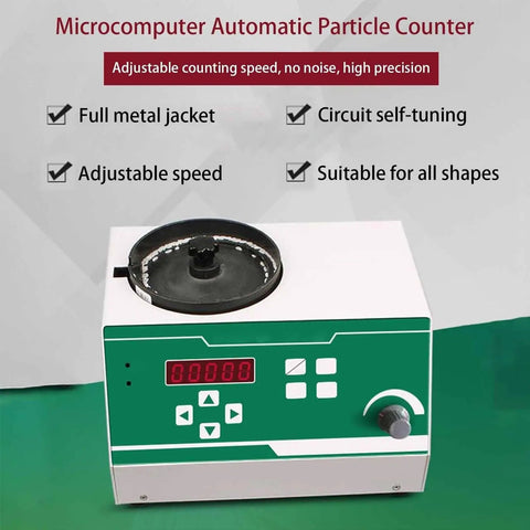 SicwEDIM Automatic Seed Counter With LED Display Microcomputer Control Adjustable Speed Knobel Grain Sorter For Small Business And Hobbyists Fast Counting Up To Ninety Nine Thousand Nine Hundred Ninety Nine Seeds Per Batch Easy To Use, showing front view with buttons and LED display.